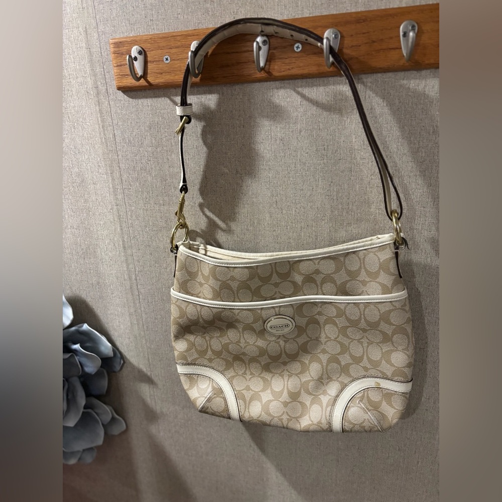 Coach Signature Beige and Cream Shoulder Bag